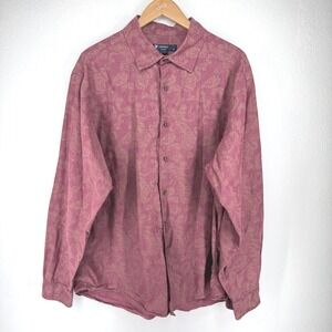 CREMIEUX Mens Paisley Long Sleeve Button Dress Shirt Size XL Burgundy Casual